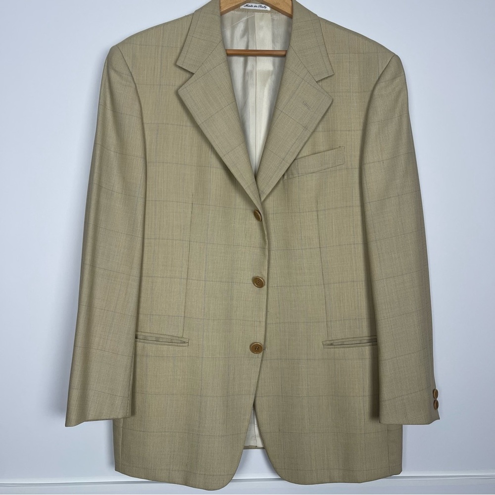 Classic Tan Blazer with Windowpane Check